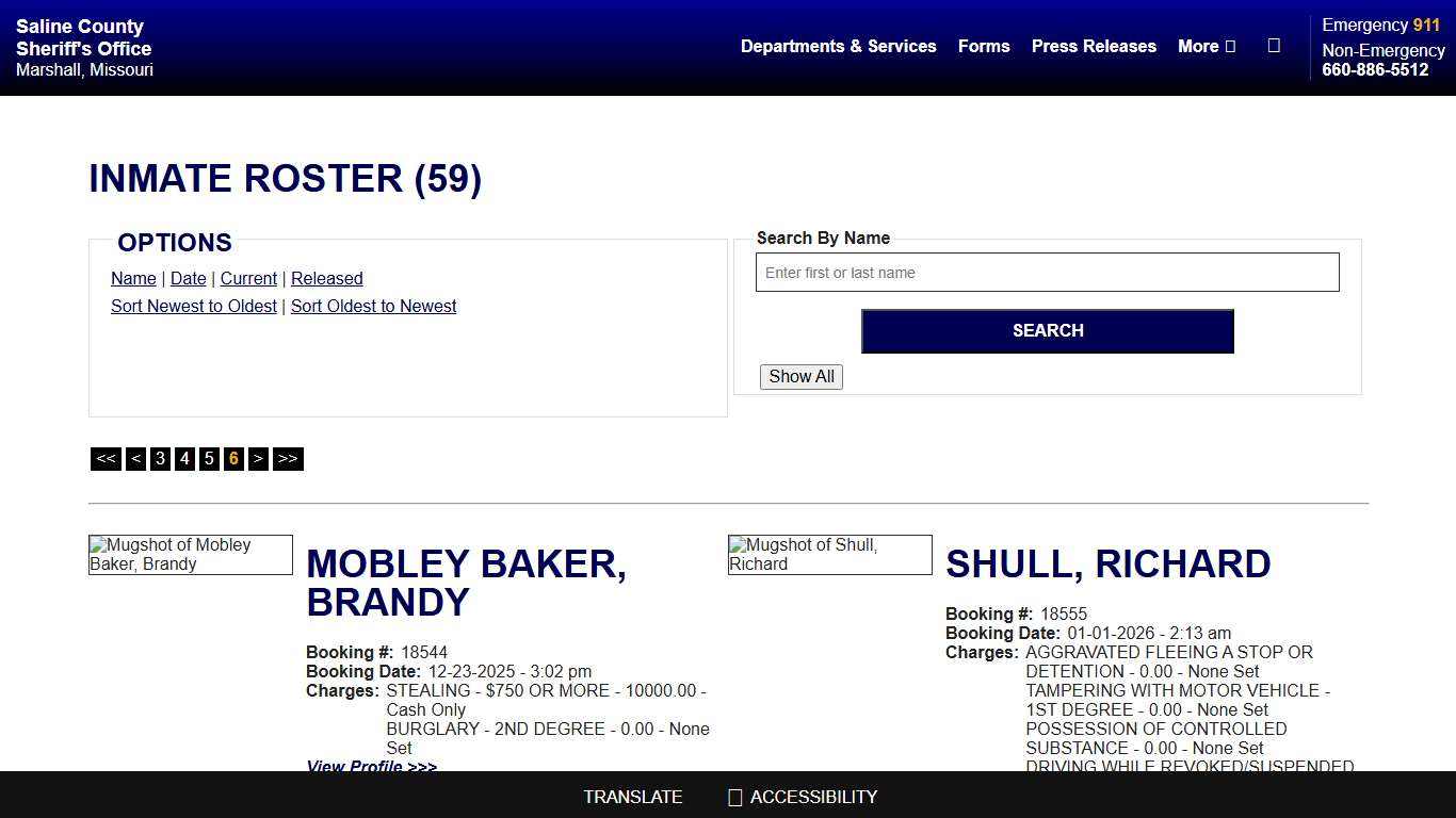 Inmate Roster - Page 6 Current Inmates Booking Date Ascending - Saline County Sheriff MO